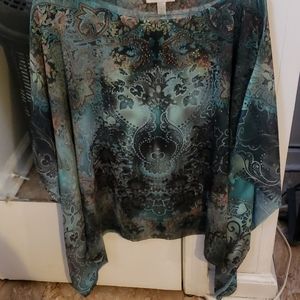 Sheer blouse w bat wing short sleeves